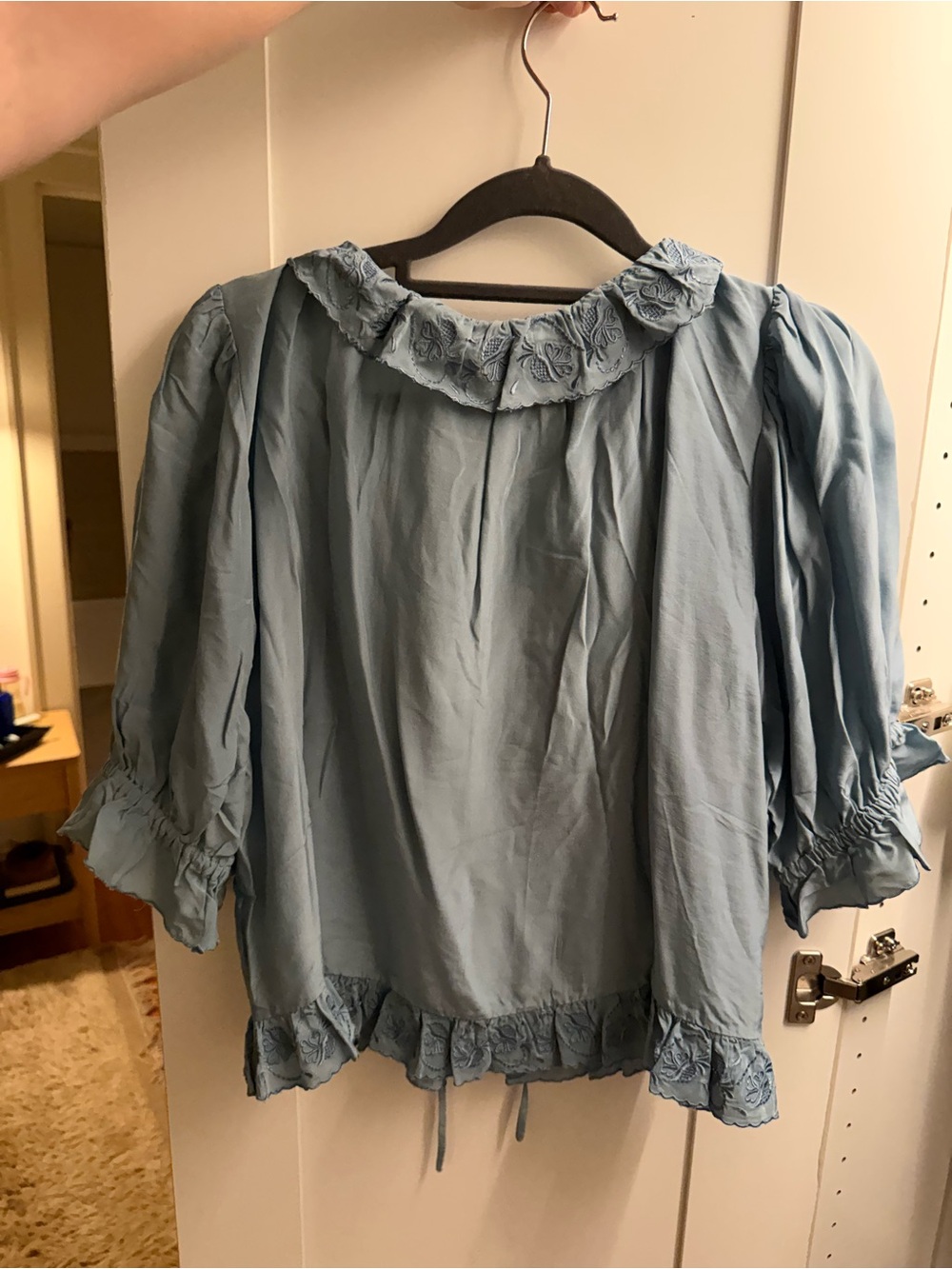Ciao Lucia Light Blue Ruffled Peasant Blouse - Picture 2 of 4
